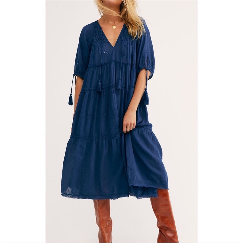 Free People Celestial Skies Midi Dress Navy NWT S